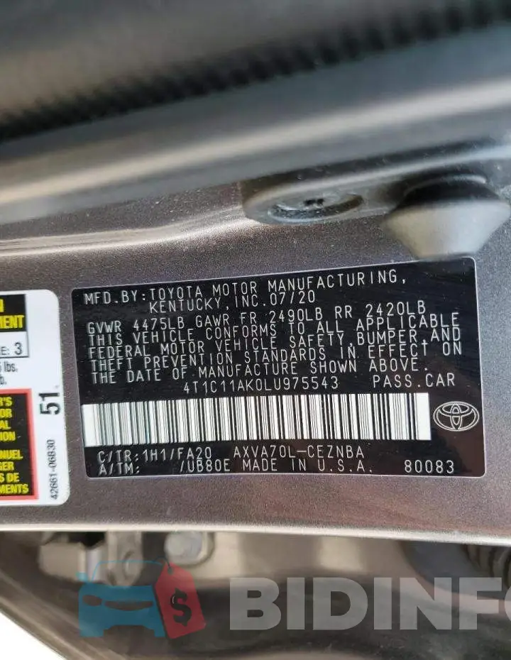 4T1C11AK0LU975543 Photo# 12