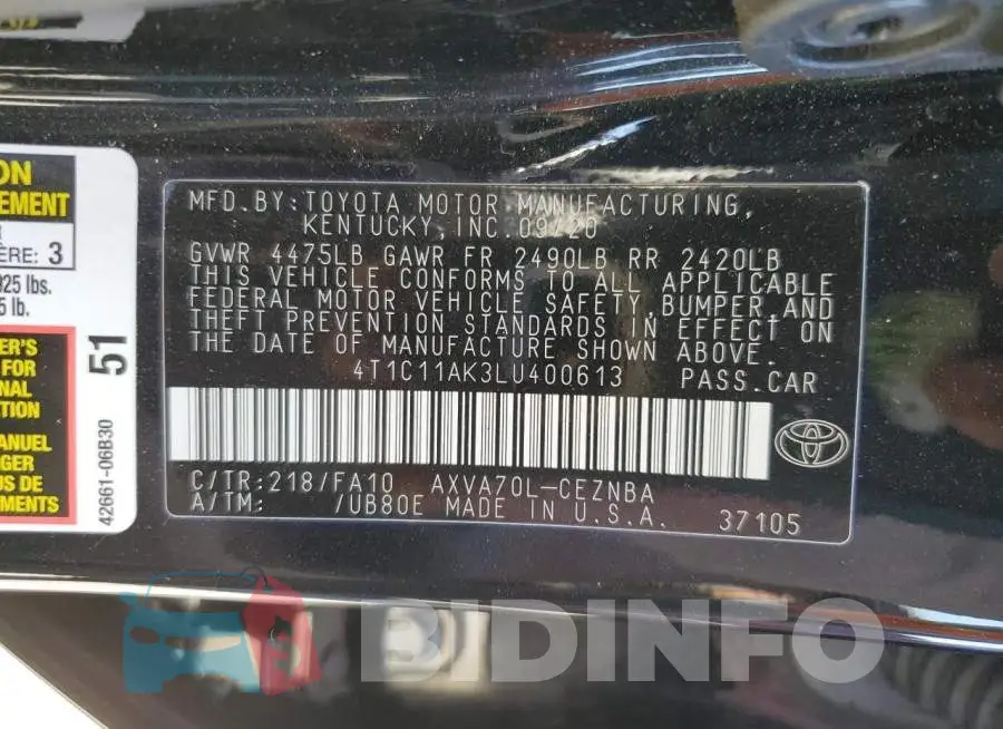4T1C11AK3LU400613 Photo# 12