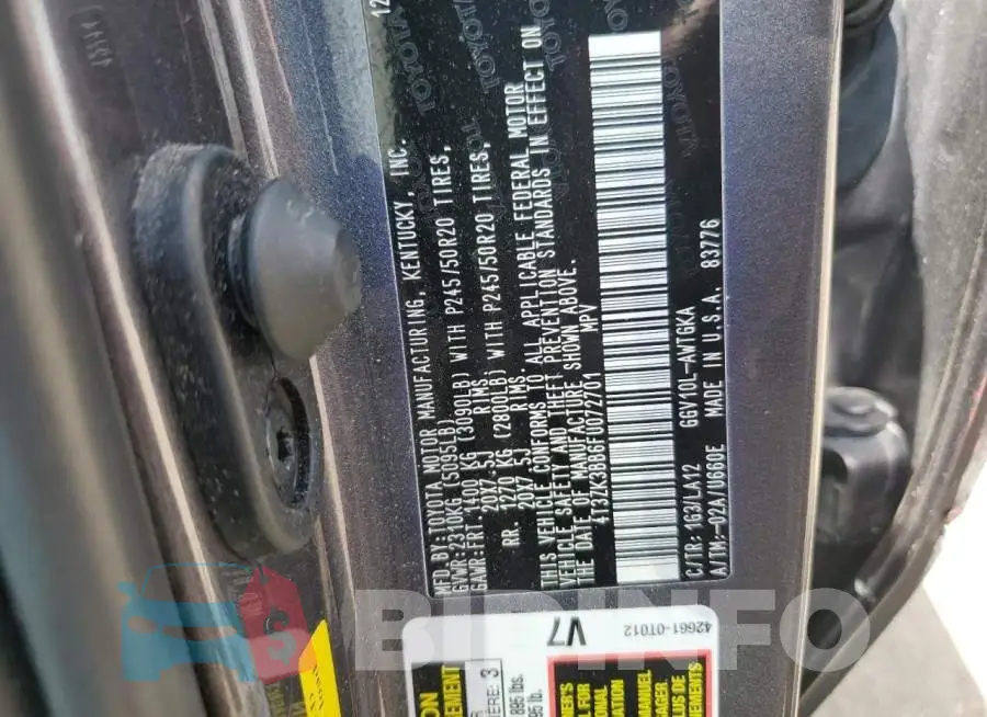 4T3ZK3BB6FU072701 Photo# 13