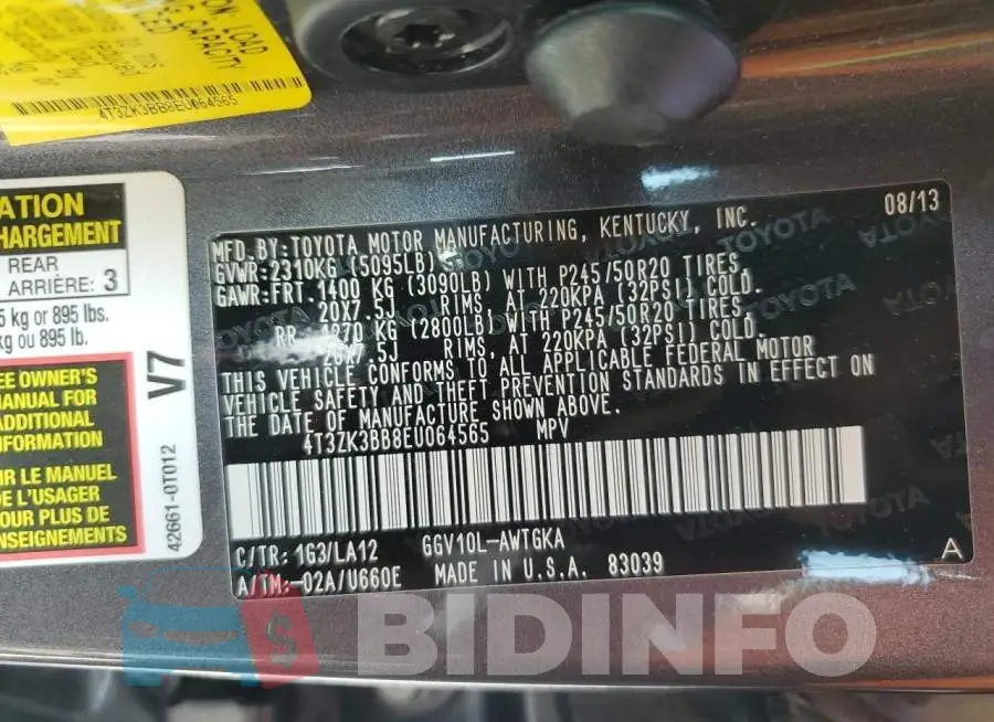 4T3ZK3BB8EU064565 Photo# 13