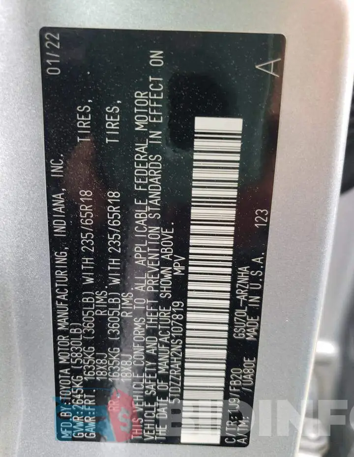 5TDZZRAH2NS107819 Photo# 13