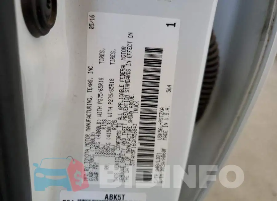 5TFAY5F16GX556843 Photo# 13