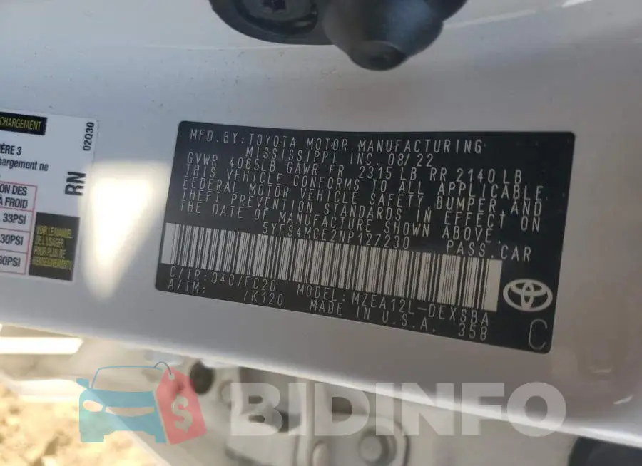 5YFS4MCE2NP127230 Photo# 12