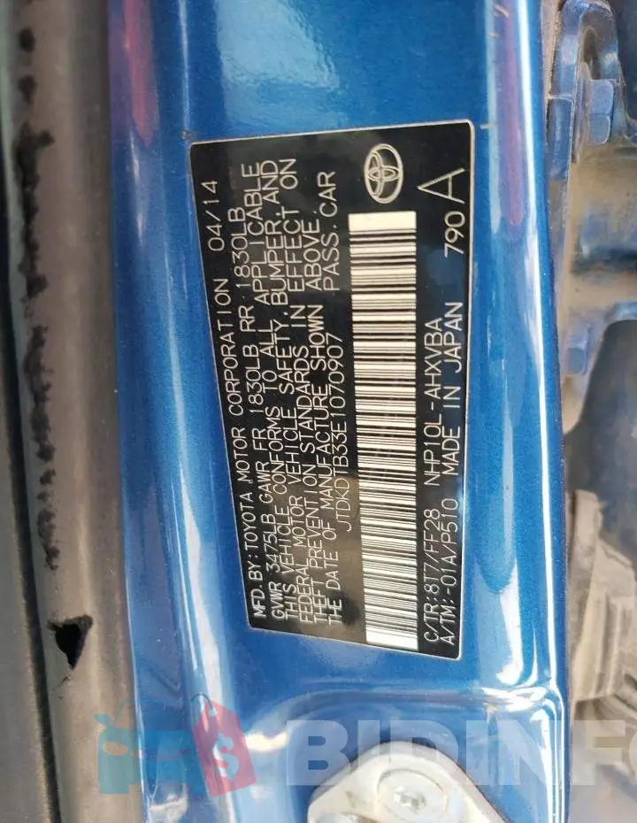 JTDKDTB33E1070907 Photo# 13