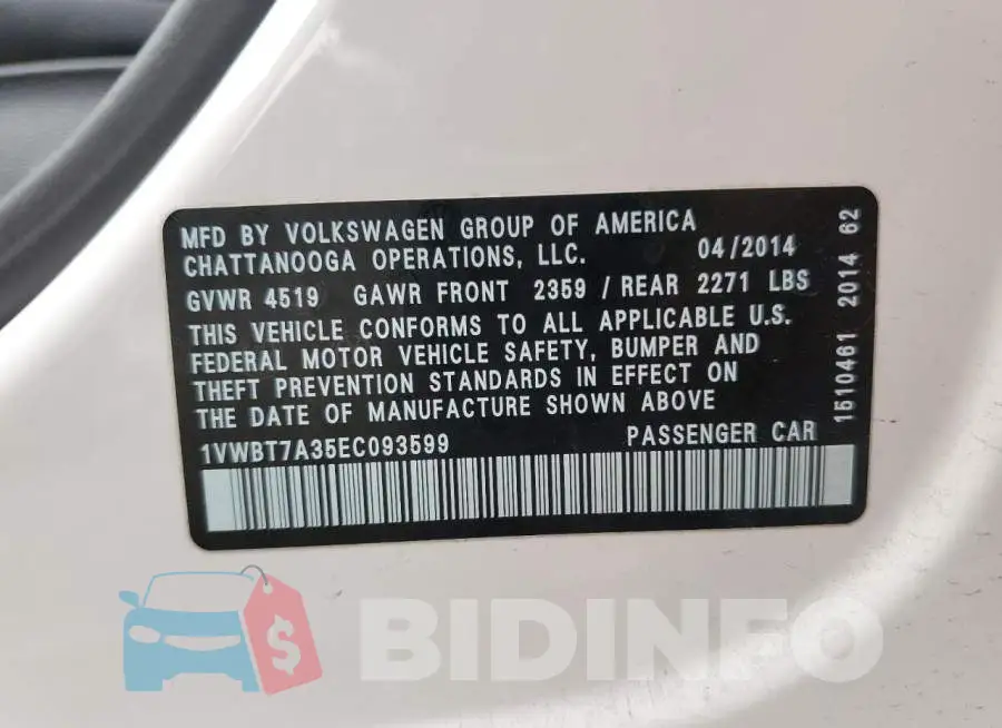 1VWBT7A35EC093599 Photo# 12