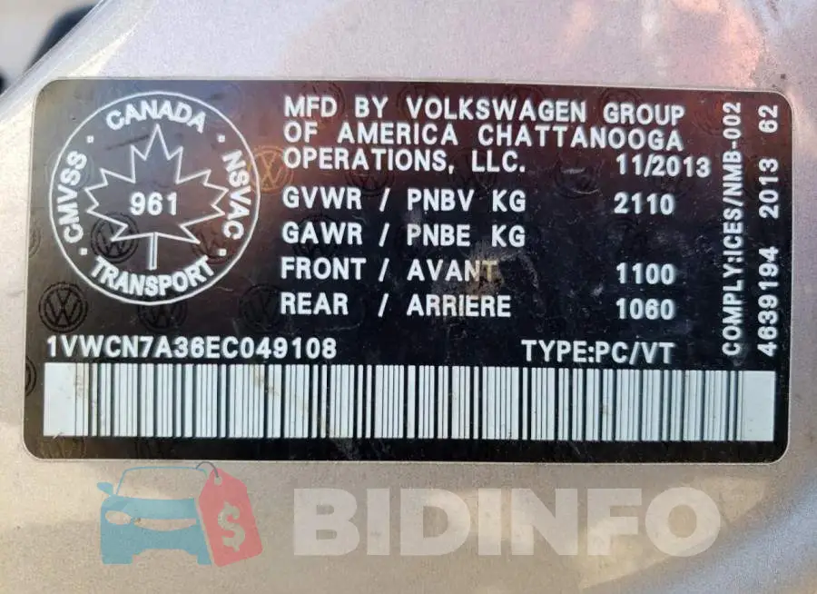 1VWCN7A36EC049108 Photo# 12