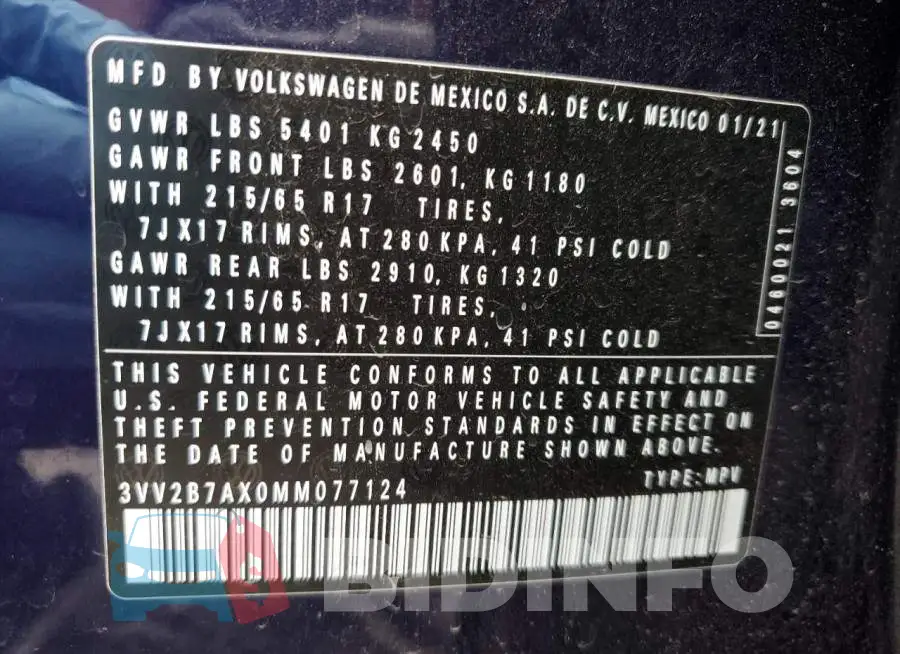 3VV2B7AX0MM077124 Photo# 14