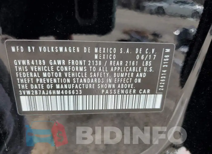 3VW2B7AJ6HM406633 Photo# 12