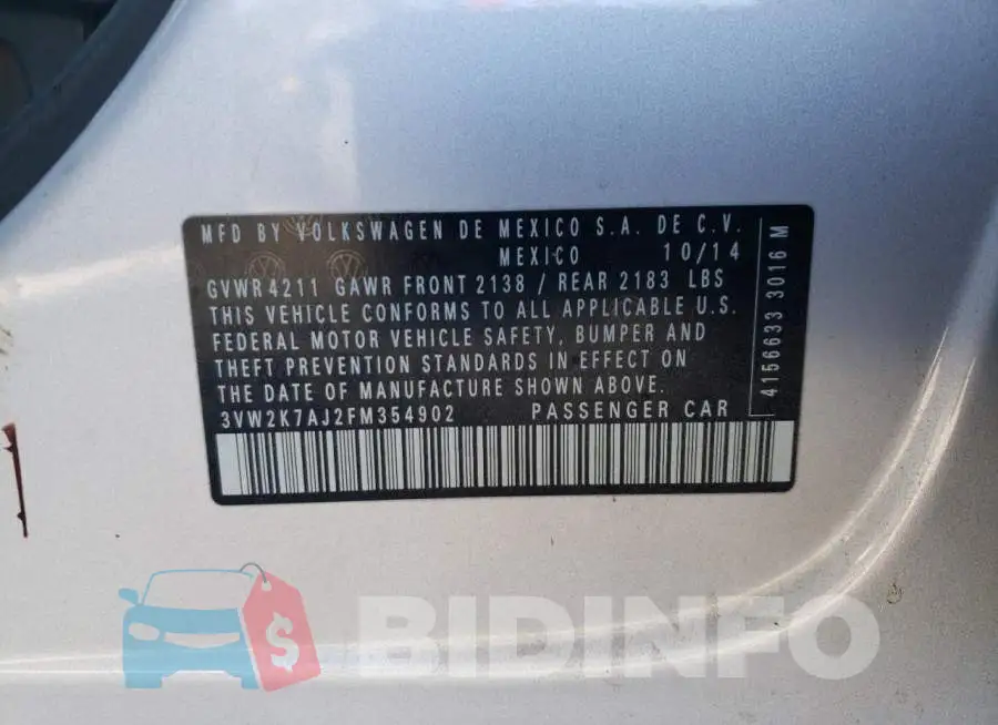 3VW2K7AJ2FM354902 Photo# 12