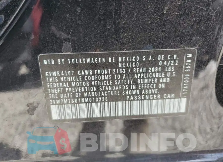 3VW7M7BU1NM013238 Photo# 13