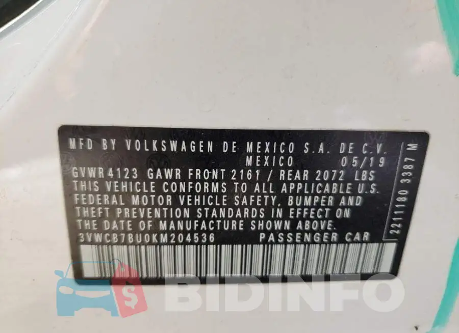 3VWCB7BU0KM204536 Photo# 13