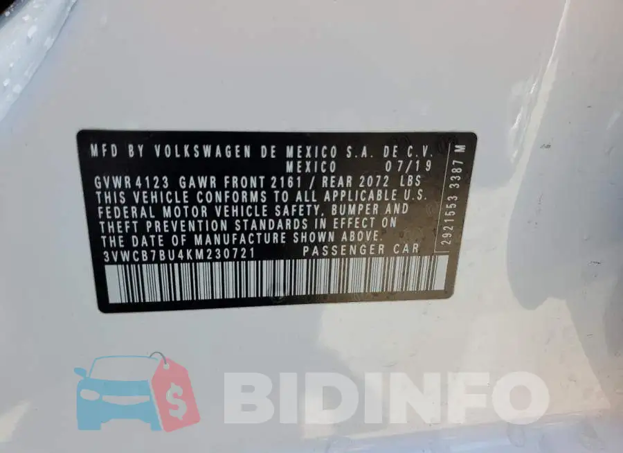 3VWCB7BU4KM230721 Photo# 12