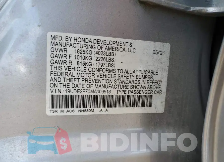 19UDE2F70MA009513 Photo# 12