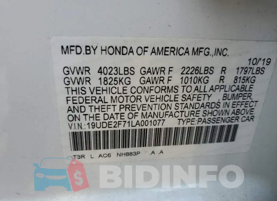 19UDE2F71LA001077 Photo# 12