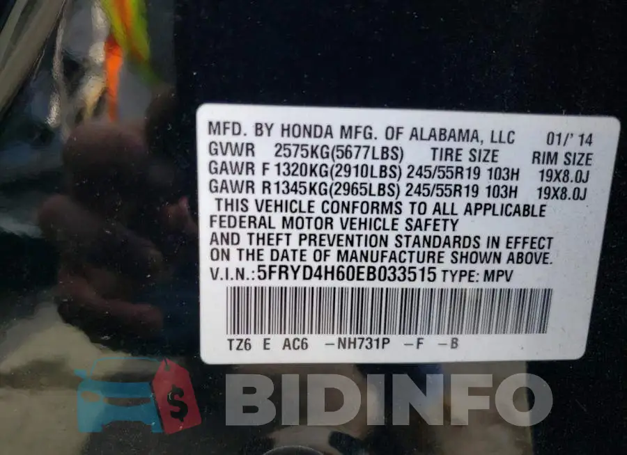 5FRYD4H60EB033515 Photo# 13