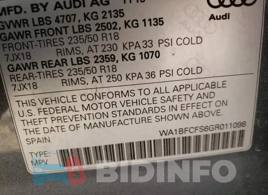 WA1BFCFS6GR011098 Photo# 13