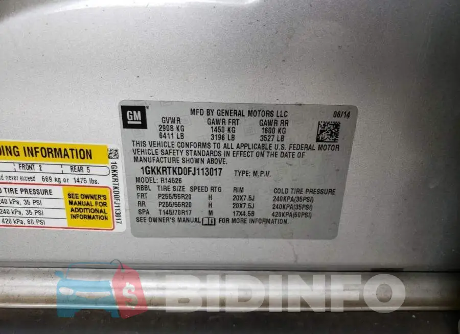 1GKKRTKD0FJ113017 Photo# 13