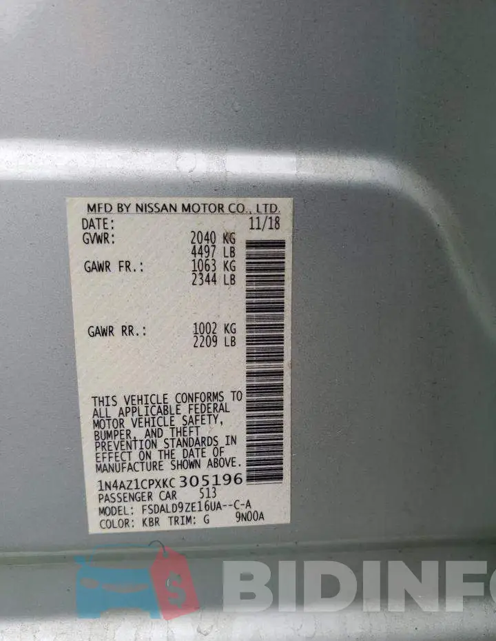 1N4AZ1CPXKC305196 Photo# 12