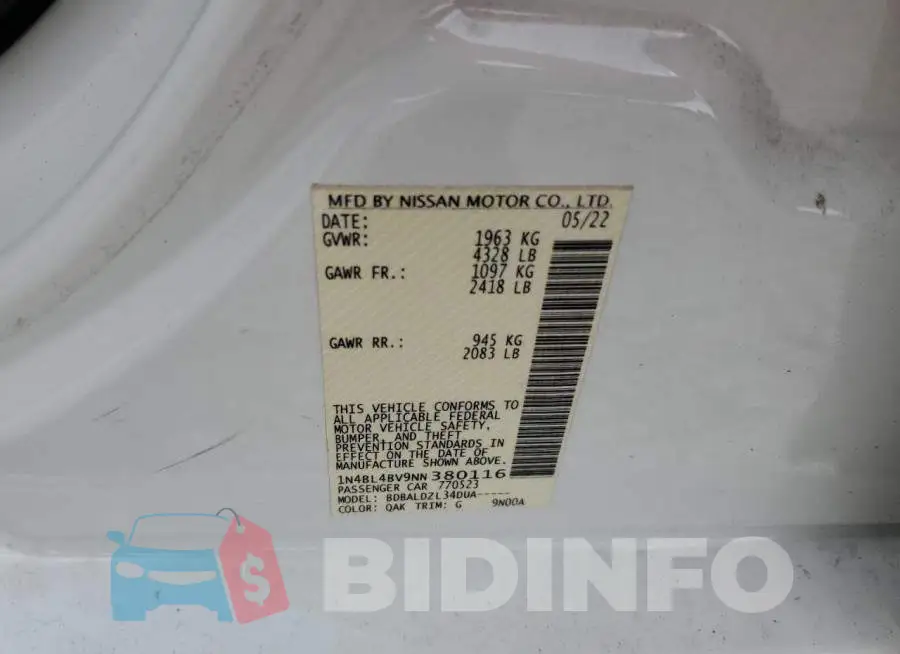1N4BL4BV9NN380116 Photo# 12