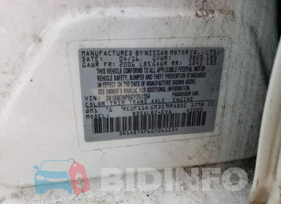 3N1AB7AP6GY261154 Photo# 12