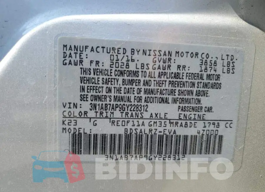3N1AB7AP9GY228312 Photo# 13