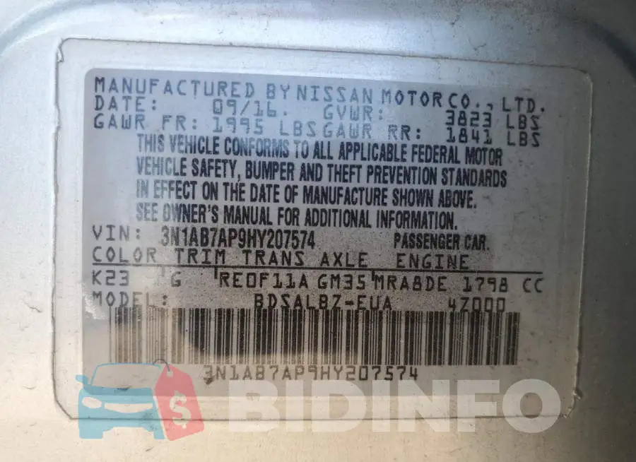 3N1AB7AP9HY207574 Photo# 12