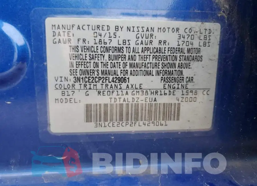 3N1CE2CP2FL429061 Photo# 12