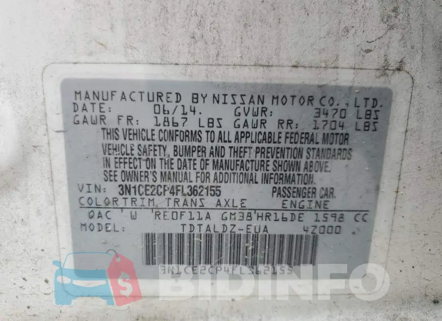 3N1CE2CP4FL362155 Photo# 12