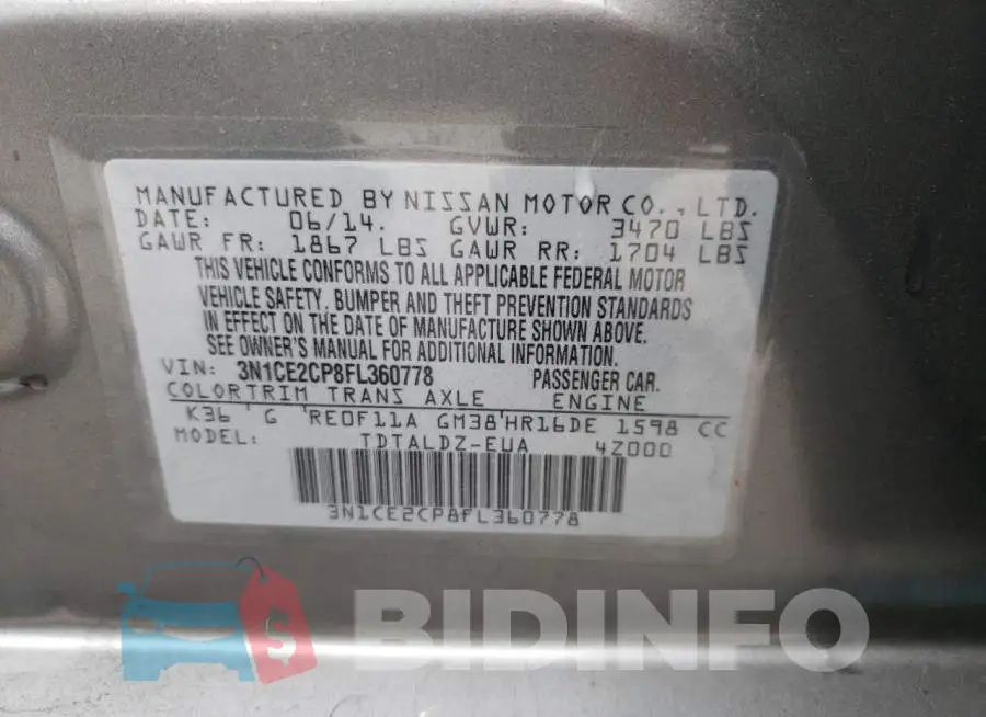 3N1CE2CP8FL360778 Photo# 12