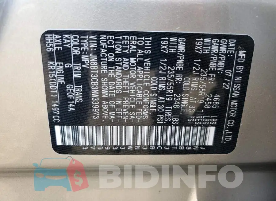 JN8BT3CB3NW339973 Photo# 14
