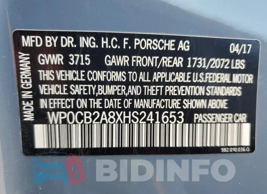 WP0CB2A8XHS241653 Photo# 12