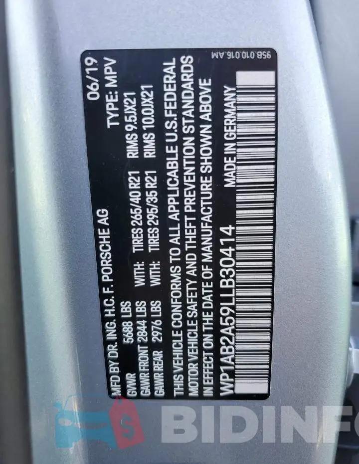 WP1AB2A59LLB30414 Photo# 13