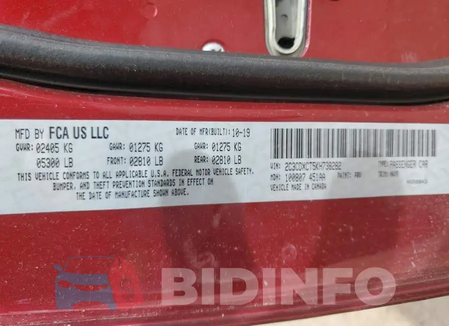 2C3CDXCT5KH738282 Photo# 12