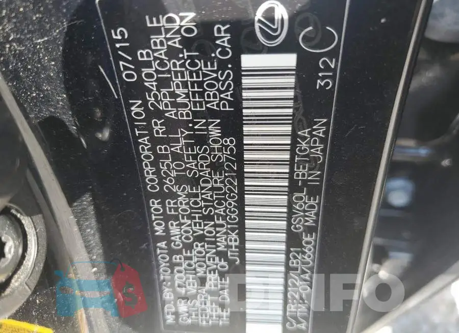 JTHBK1GG9G2212758 Photo# 12