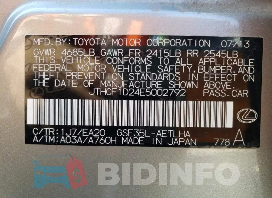 JTHCF1D24E5002792 Photo# 12