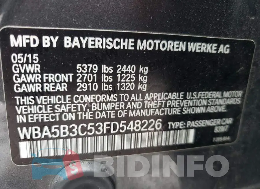 WBA5B3C53FD548226 Photo# 12