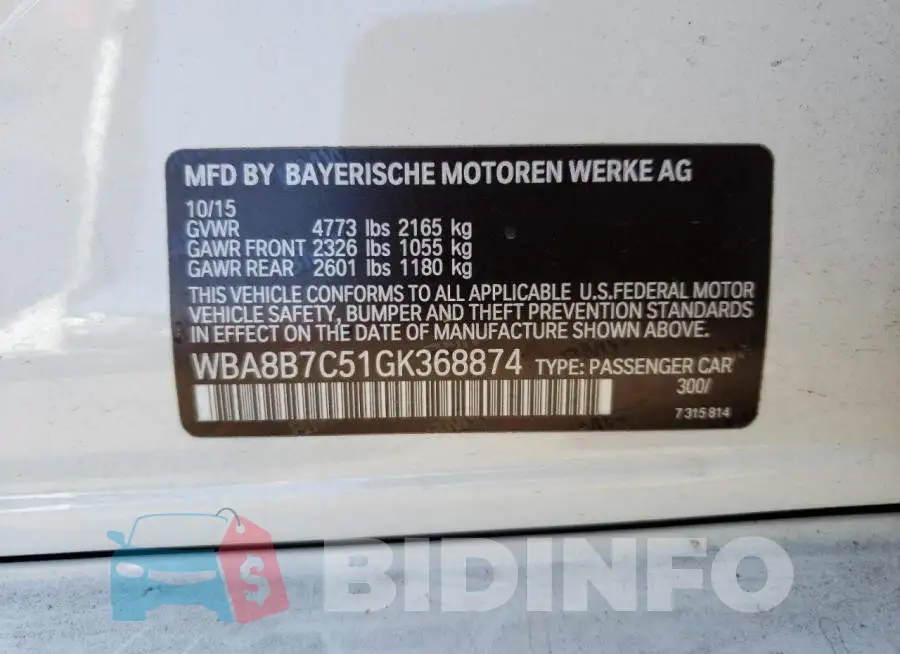 WBA8B7C51GK368874 Photo# 12