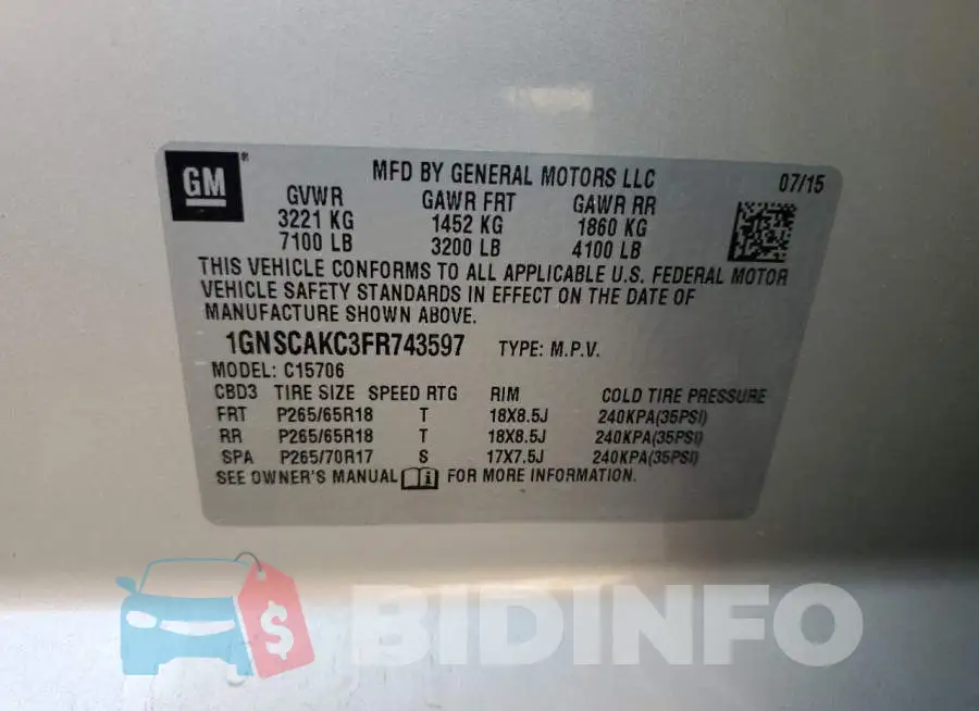 1GNSCAKC3FR743597 Photo# 13