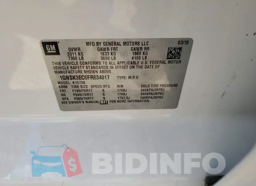 1GNSK3EC6FR634917 Photo# 12