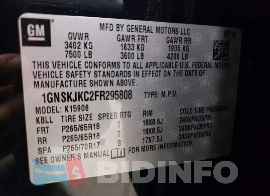 1GNSKJKC2FR295808 Photo# 13