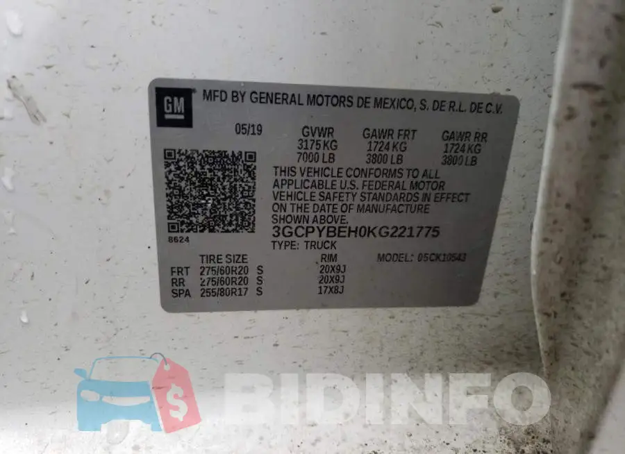 3GCPYBEH0KG221775 Photo# 12