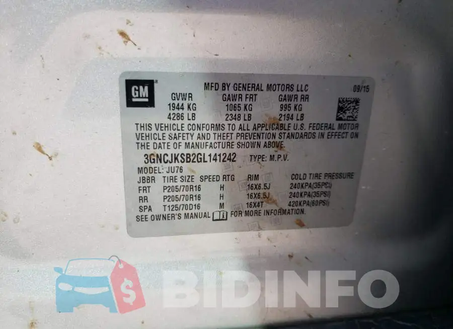 3GNCJKSB2GL141242 Photo# 13