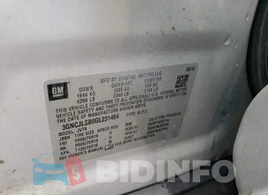 3GNCJLSB8GL231484 Photo# 13