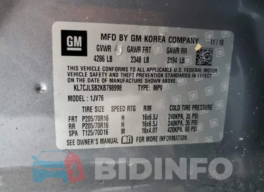 KL7CJLSB2KB798998 Photo# 14
