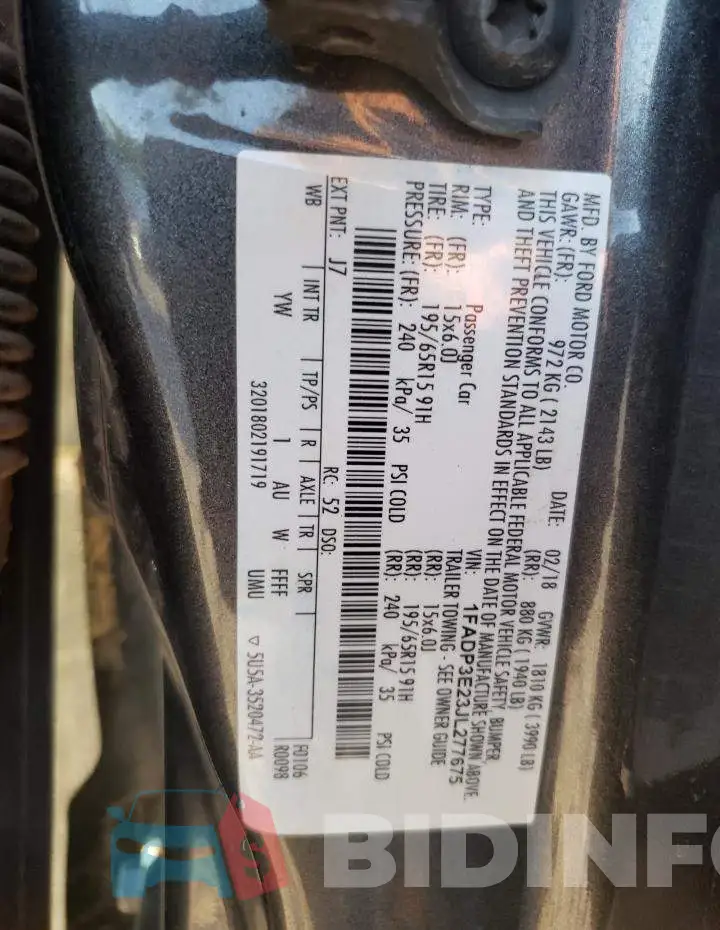1FADP3E23JL277675 Photo# 12