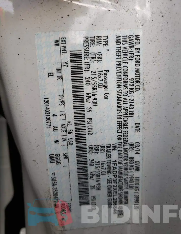 1FADP3F2XEL286846 Photo# 12