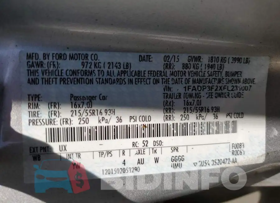 1FADP3F2XFL231007 Photo# 12