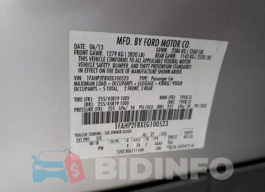 1FAHP2F8XEG100523 Photo# 12