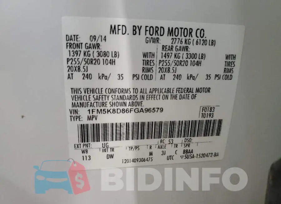 1FM5K8D86FGA96579 Photo# 13