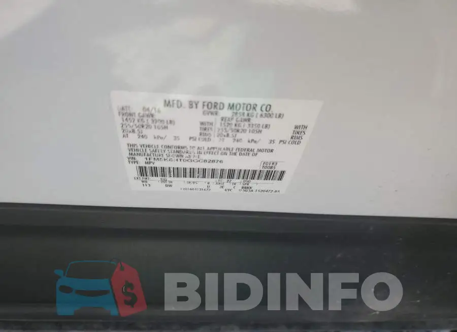 1FM5K8HT0GGC82876 Photo# 12
